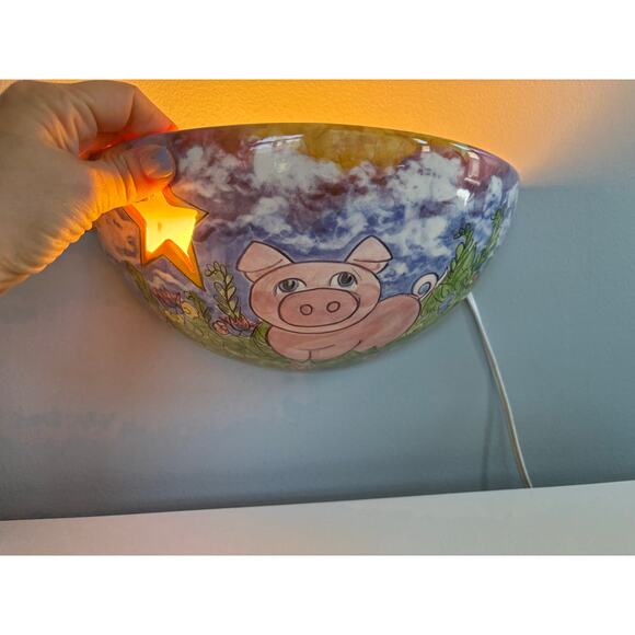 2000 Wall Hanging Pig Lamp Signed - Picture 4 of 4